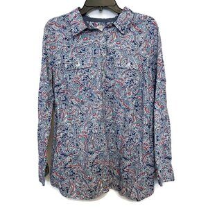 Talbots Womens 2X Button Up Paisley Print Top Long Sleeve Cotton Shirt Boho